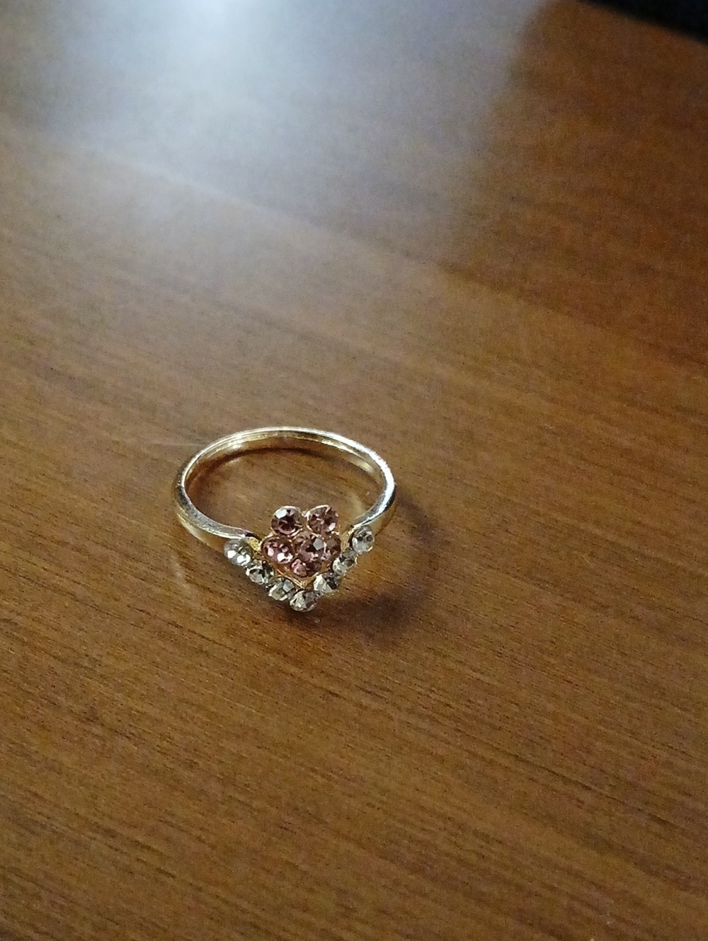 Gold-Tone Pink Crystal Heart Ring - Women's Jewelry Size 6.5